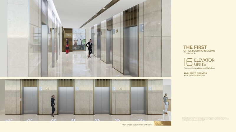 Elevator terbanyak di kota Medan dalam satu gedung perkantoran untuk mempercepat mobilitas stakeholder premium office space.