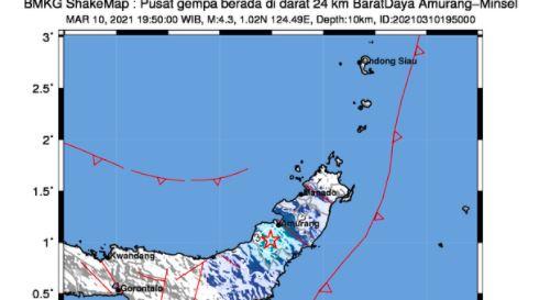 Gempa Bumi Terkini M 4,3 Berpusat di Darat Guncang Minahasa Selatan