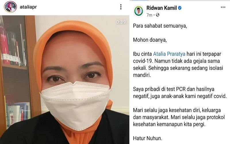 Atalia Praratya, Istri Gubernur Jabar Ridwan Kamil Terpapar Covid-19