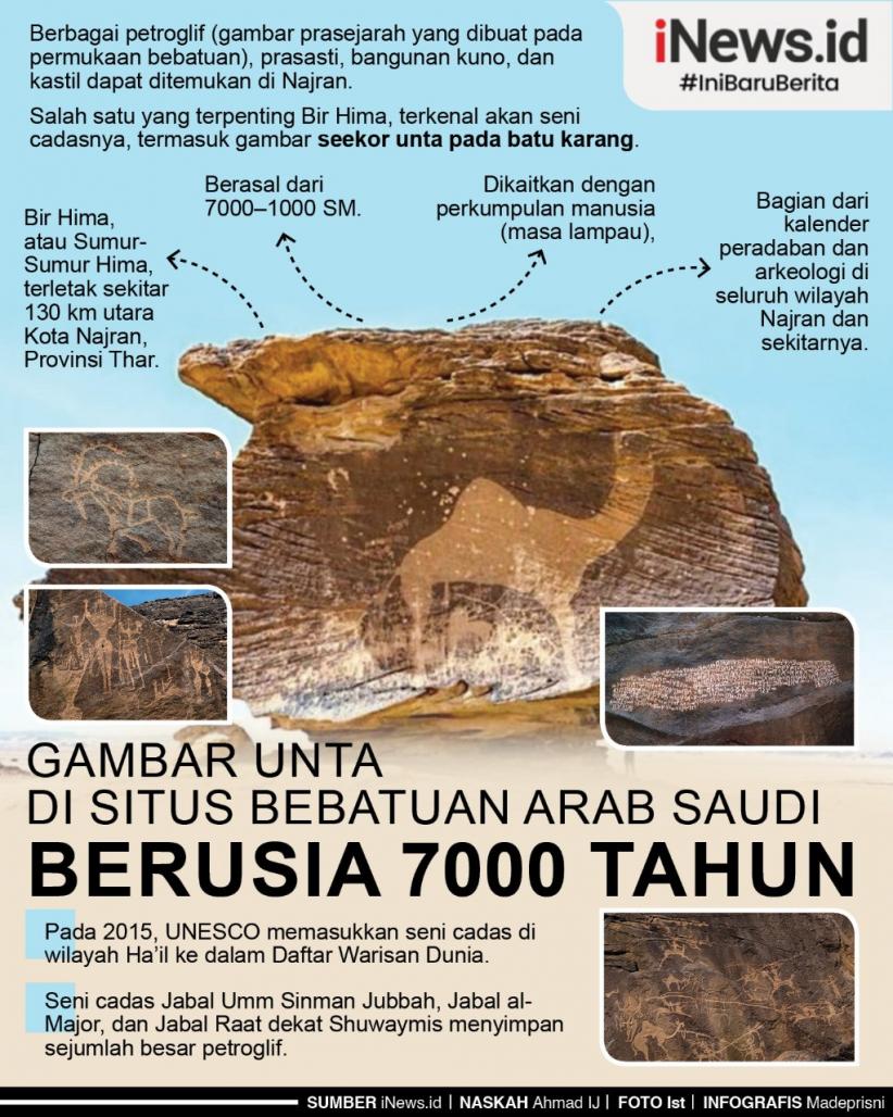 Infografis Gambar Unta di Situs Arkeologi Berusia 7000 Tahun di Arab Saudi