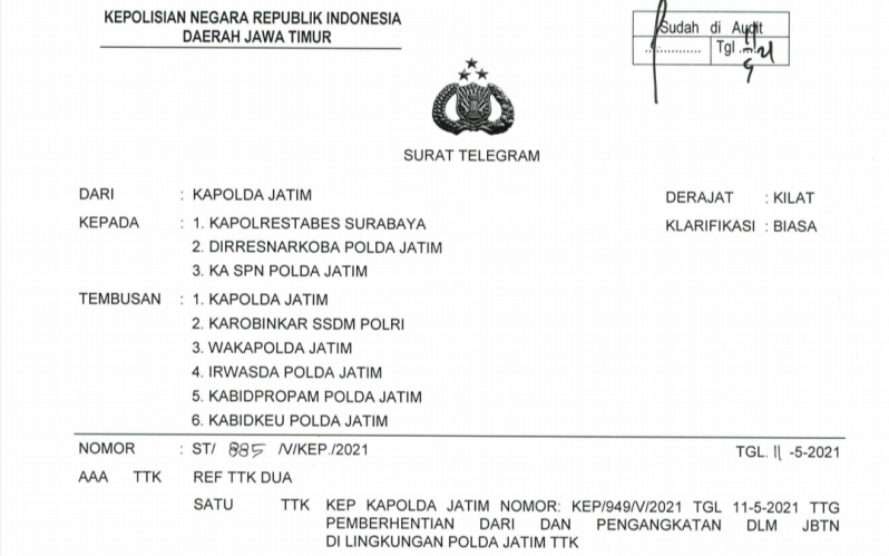 Kasat Narkoba Polrestabes Surabaya Memo Dicopot, Diduga Terkait Kasus Polisi Pesta Sabu
