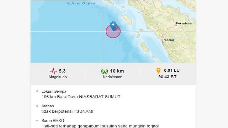 Gempa Susulan Kembali Guncang Nias Barat, Kali Ini Berkekuatan Magnitudo 5,3