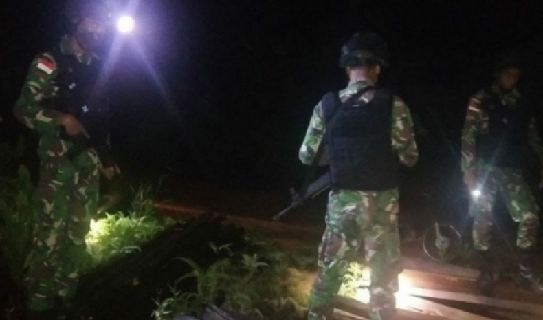 Patroli di Jalan Tikus Perbatasan, Satgas TNI Temukan Ratusan Batang Kayu Ilegal