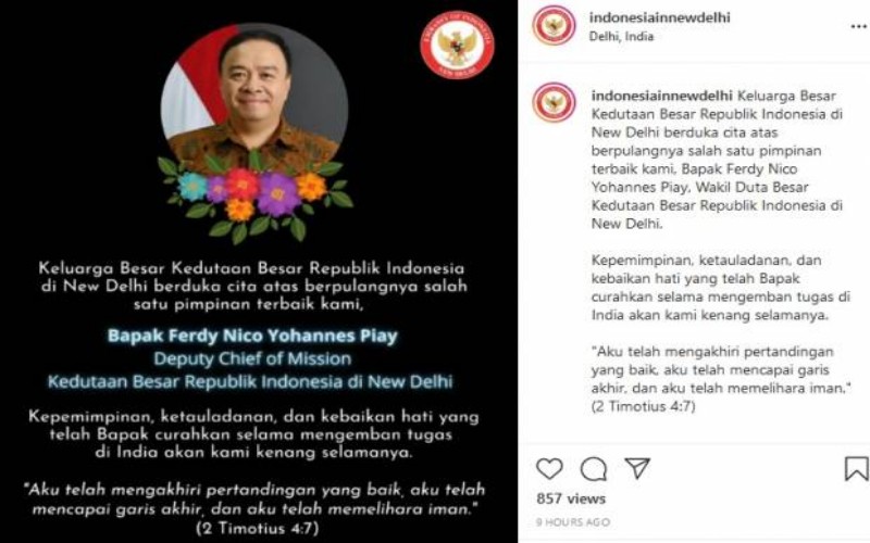 Wakil Dubes RI di India Wafat karena Covid-19