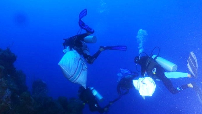 Pegiat Lingkungan Bersih-Bersih Sampah Plastik di Habitat Hiu Paus