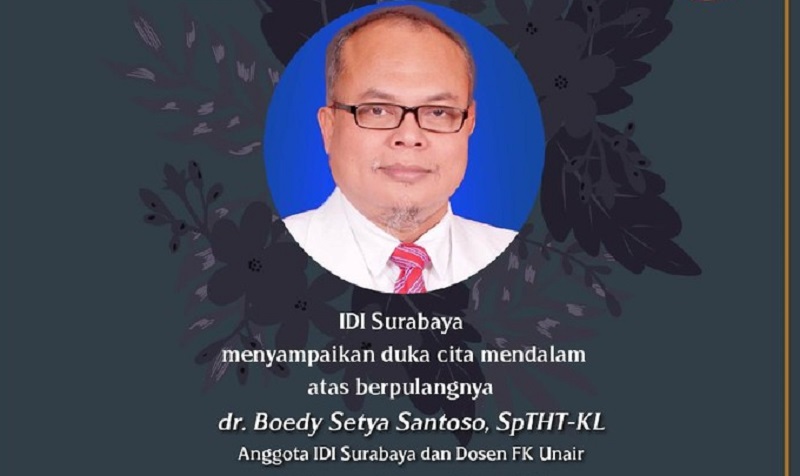 Dokter Ahli THT Unair Boedy Setya Santoso Meninggal Dunia karena Covid-19 