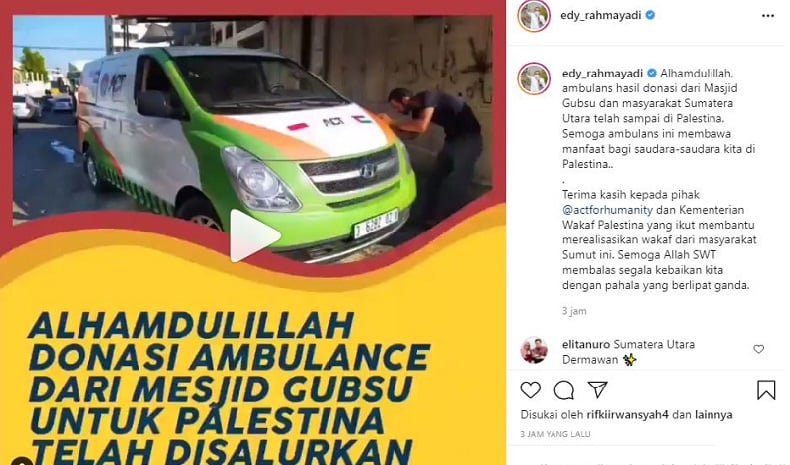 Edy Rahmayadi Unggah Momen Ambulans Hasil Donasi Masyarakat Sumut Tiba di Palestina