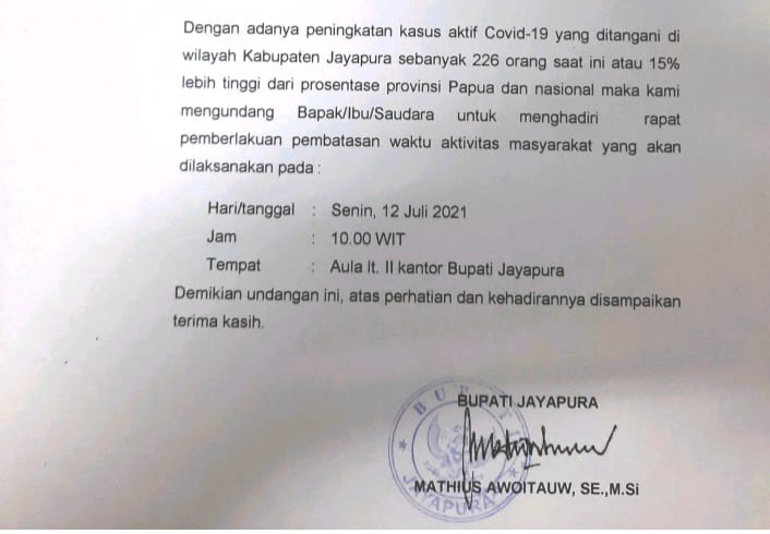 title PPKM di Kabupaten Jayapura Mulai Berlaku, Semua Aktivitas Wajib Tutup Pukul 18.00 PPKM di Kabupaten Jayapura Mulai Berlaku, Semua Aktivitas Wajib Tutup Pukul 18.00