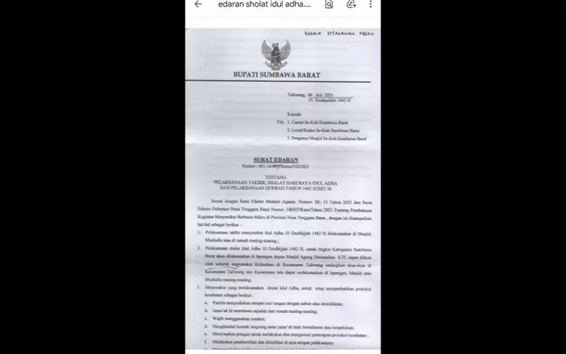 Warga Sumbawa Barat Bisa Salat Idul Adha di Lapangan Terbuka