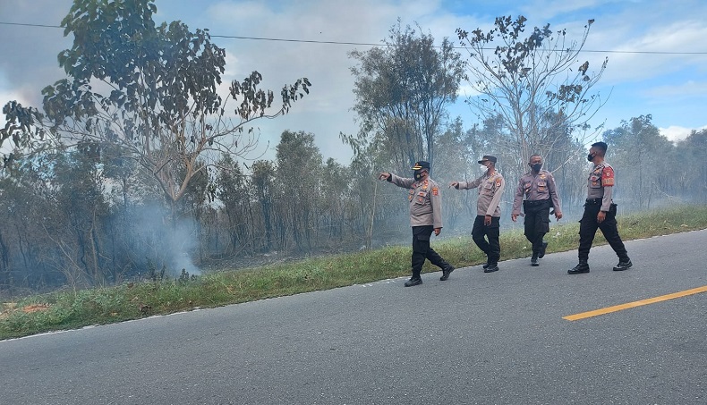 title Kebakaran Hutan Landa Pulau Buru, Polisi Berjaga-Jaga Kebakaran Hutan Landa Pulau Buru, Polisi Berjaga-Jaga