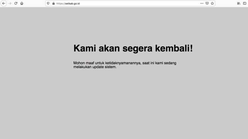 Usai Diretas Warga Sumbar, Tampilan Situs Setkab: Kami akan Segera Kembali!