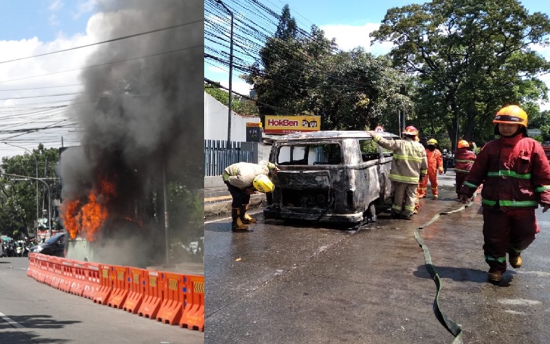 Mobil VW Combi Ludes Terbakar di Simpang Dago, Sopir dan Penumpangnya Selamat