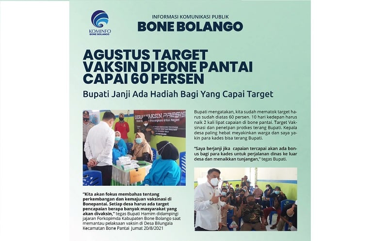 Target Vaksinasi Bone Pantai Capai 60 Persen Bupati Janjikan Bonus Untuk Kades Jika Berhasil Bagian 1