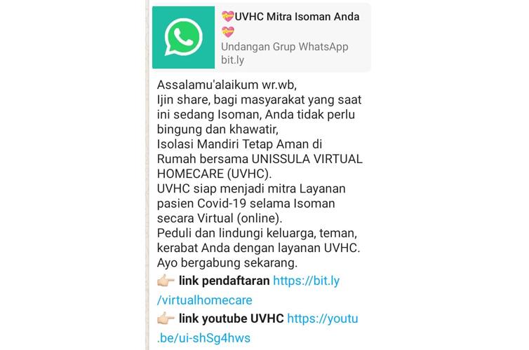 Unissula Luncurkan Layanan Virtual Home Care, Ini Manfaatnya bagi Pasien Isoman
