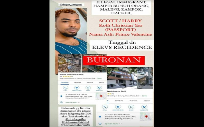 Imigrasi Bali Buru Pria Nigeria Pemeras dan Penganiaya Mojang Bandung