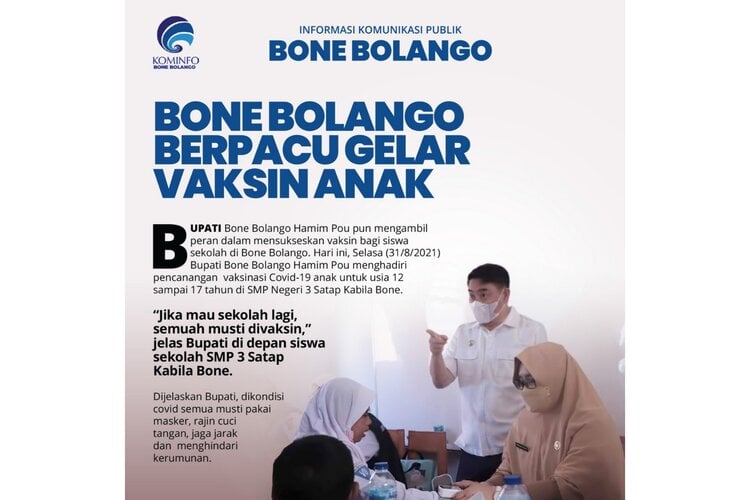 Seluruh Kecamatan di Bone Bolango Berpacu Gelar Vaksinasi Covid-19 Massal untuk Anak