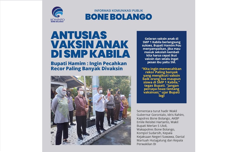 Ingin Pecahkan Rekor, Bupati Targetkan 1.000 Peserta Ikuti Vaksinasi Covid-19 di SMP Negeri 1 Kabila 