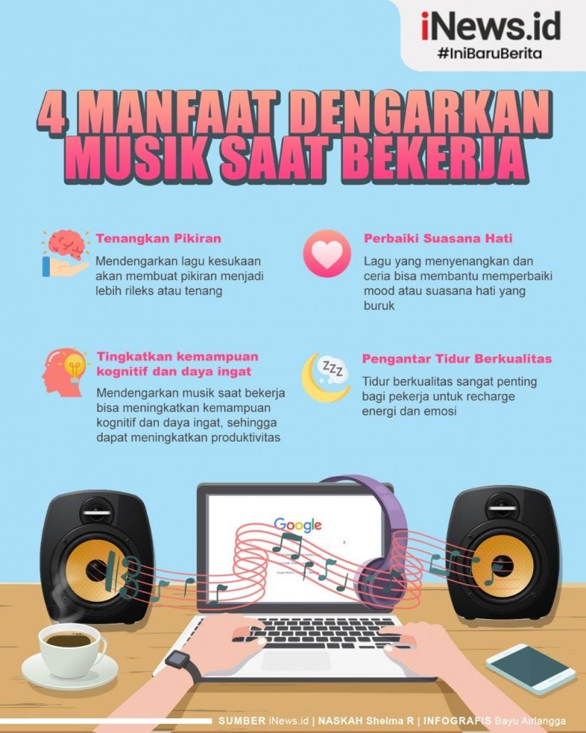 Infografis 4 Manfaat Dengarkan Musik saat Bekerja, Tenangkan Pikiran hingga Perbaiki Mood 