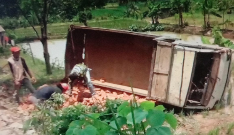 Truk Pengangkut Bata Merah di Purwakarta Terjun ke Sawah, Kernet Tewas Mengenaskan