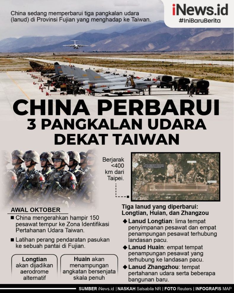 Infografis China Perbarui 3 Pangkalan Udara dekat Taiwan