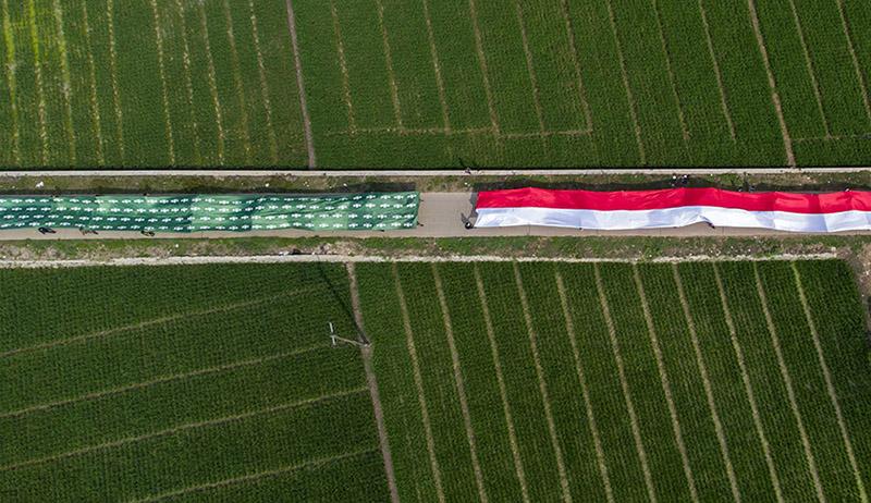 Ratusan Santri Bawa Bendera Merah Putih dan NU di Tengah Sawah Desa Ciwulan - Bagian 2