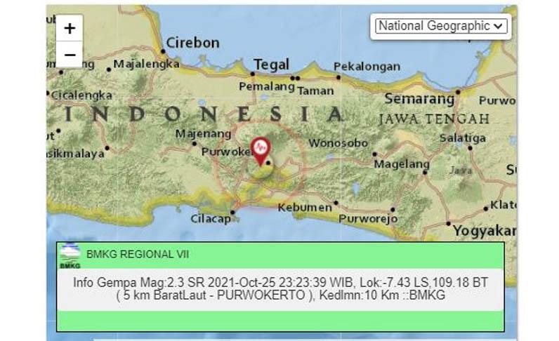 Gempa Magnitudo 2,3 Guncang Banyumas, BMKG: Diduga dari Sesar Ajibarang