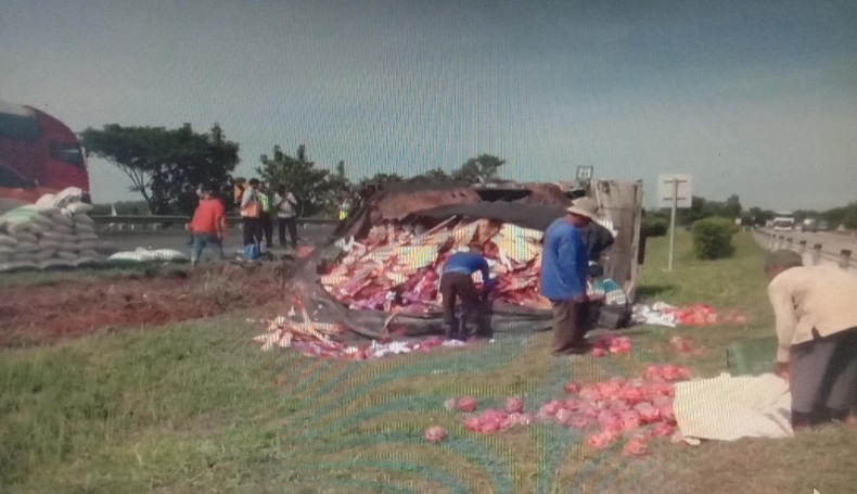 title Tabrak Belakang, 2 Truk Terguling di Tol Cipali Purwakarta, 1 Luka-luka Tabrak Belakang, 2 Truk Terguling di Tol Cipali Purwakarta, 1 Luka-luka