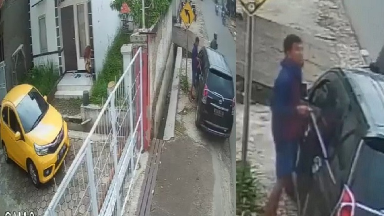 Viral, Aksi Pencuri Pecah Kaca Mobil Gasak 2 Laptop Terekam CCTV di Ngamprah KBB