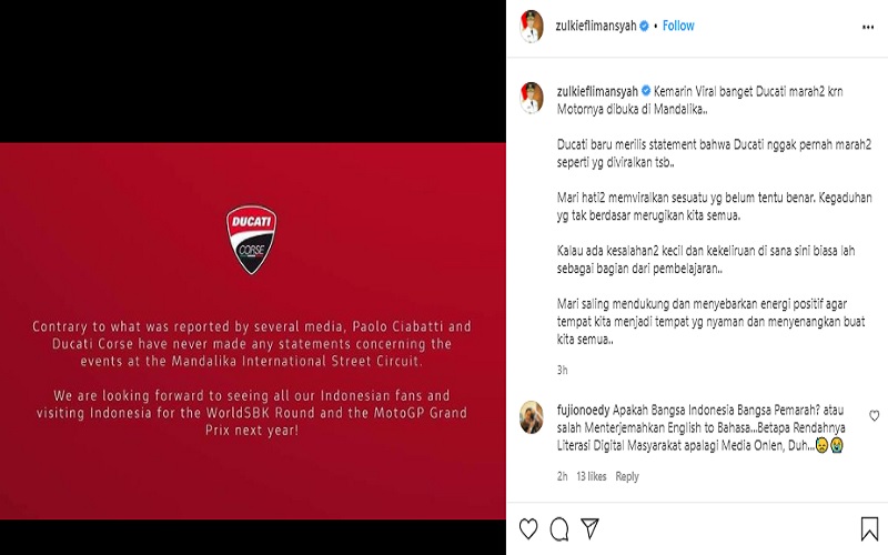 Soal Unboxing Motor Balap di Sirkuit Mandalika, Gubernur NTB: Ducati Gak Marah-Marah