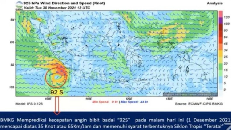 BMKG: Waspada Dampak Siklon Tropis Teratai Malam Ini, Hujan Lebat Disertai Angin Kencang