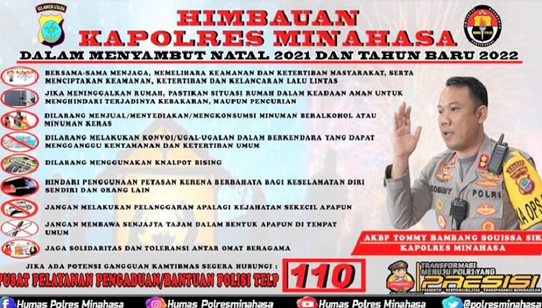 Kapolres Minahasa Keluarkan 7 Imbauan Jelang Natal dan Tahun Baru, Larang Konvoi hingga Miras