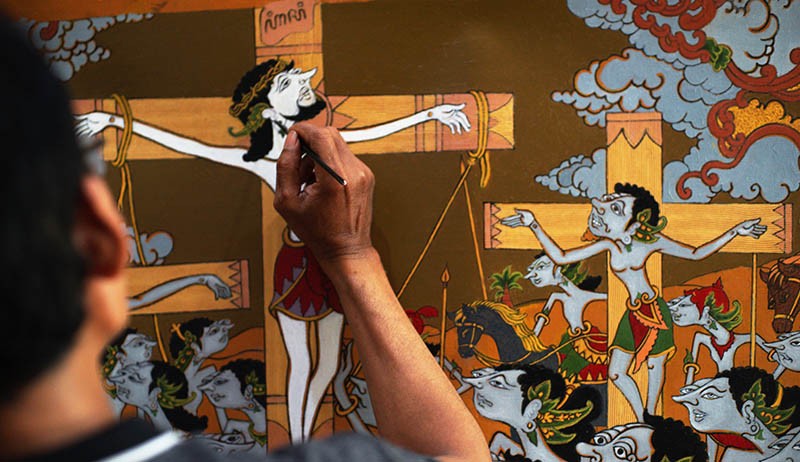 Seniman Yogyakarta Buat Karya Lukisan Bertema Rohani Corak Wayang Purwo - Bagian 1