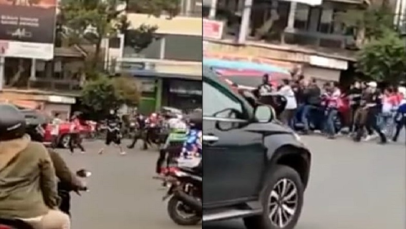 Viral Video Geng Motor Baku Hantam dengan Anak Punk di Air Mancur Leuwigajah Cimahi