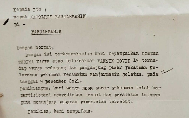 Kapolresta Banjarmasin Dapat Sepucuk Surat Berstempel dari Warga, Ini Isinya