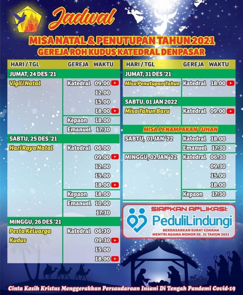 Jadwal Misa Natal Katedral Denpasar 2021, Tutup Tahun Dan Tahun Baru 2022