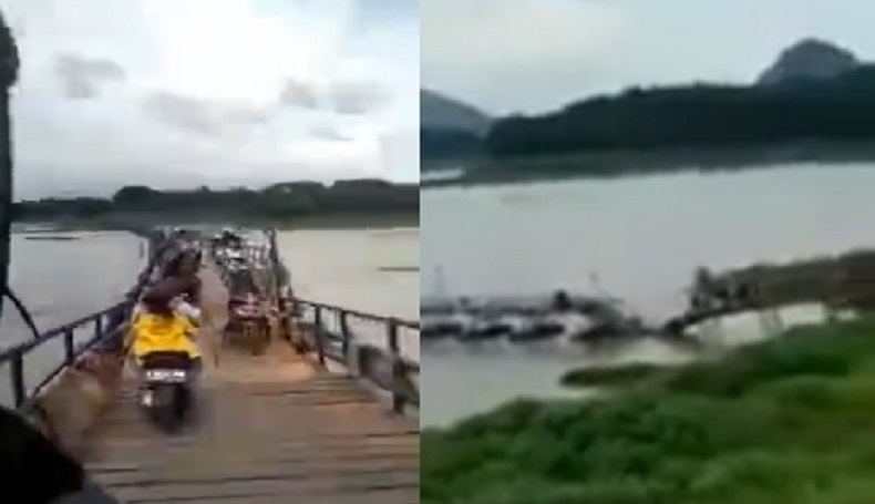 Viral Pemotor Terperosok saat Jembatan Kayu di KBB Ambruk, Netizen: Innalillahi