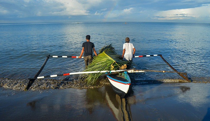 Nelayan Pantai Lolong Padang Membuat Rumpon Alami dari Daun Kelapa - Bagian 2