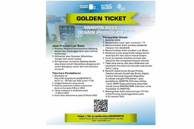   Ada Golden Ticket SNMPTN di Despro ITS Lho, Yuk Simak Syaratnya