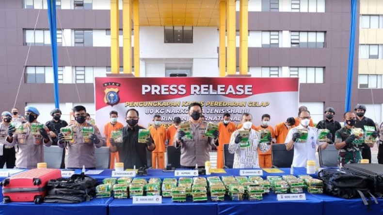 Polda Riau Gagalkan Peredaran Sabu 80 Kg, 11 Tersangka Ditangkap dan Dijerat Pasal TPPU