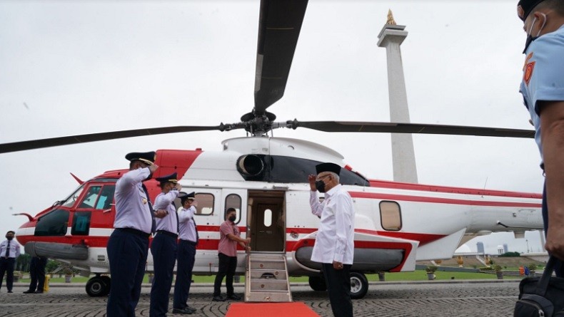 Naik Helikopter, Wapres KH Ma'ruf Amin Tinjau Lokasi Terdampak Gempa Pandeglang