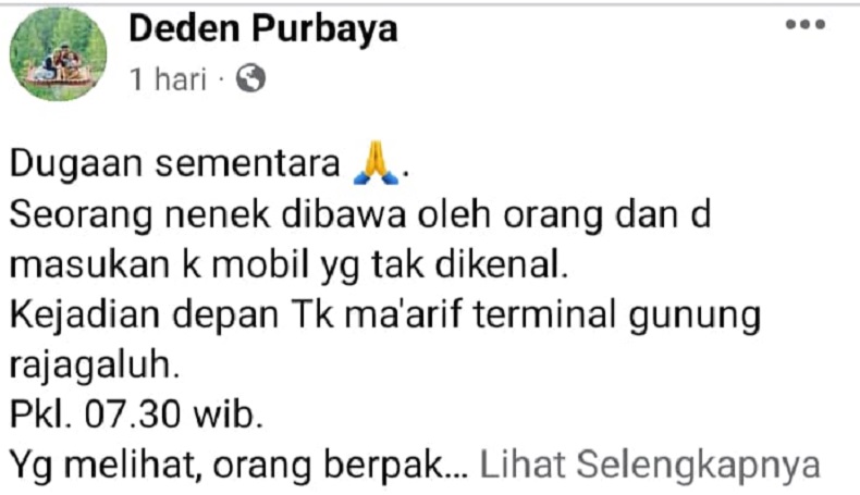 Majalengka Geger, Beredar Kabar di Medsos Seorang Nenek Diculik OTK