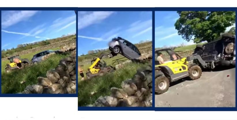 Halangi Jalan, Petani Tua Marah Jungkir Balikkan Mobil Pemuda Mabuk Pakai Traktor
