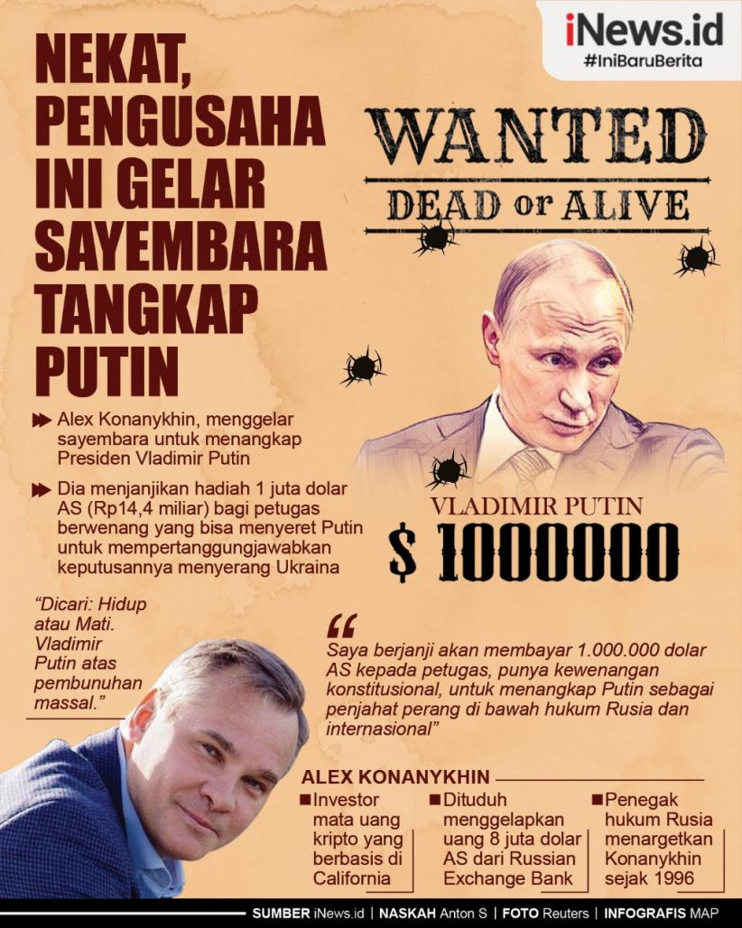 Infografis Pengusaha Rusia Gelar Sayembara Tangkap Putin Berhadiah Rp14 Miliar