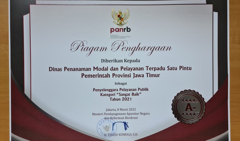 Pemprov Jatim Sabet 2 Penghargaan Pelayanan Publik Terbaik 2021 Dari