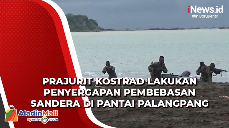 Prajurit Kostrad Lakukan Penyergapan Pembebasan Sandera di Pantai Palangpang Sukabumi
