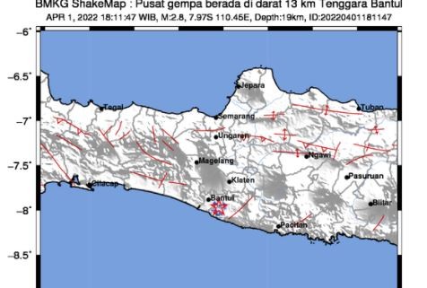 Gempa Terkini M2,8 Guncang Bantul, Pusat Getaran di Darat