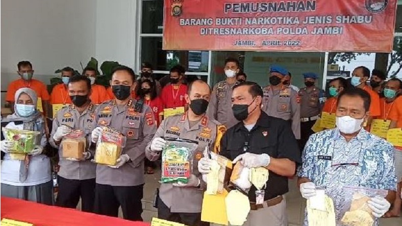 Tangkapan Besar Sabu 7,7 Kg Senilai Rp10 Miliar Dimusnahkan Polda Jambi
