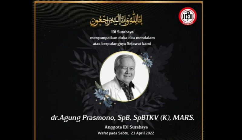 Kabar Duka, Dokter Ahli Bedah Jantung RSUD dr Soetomo Agung Prasmono Meninggal Dunia 