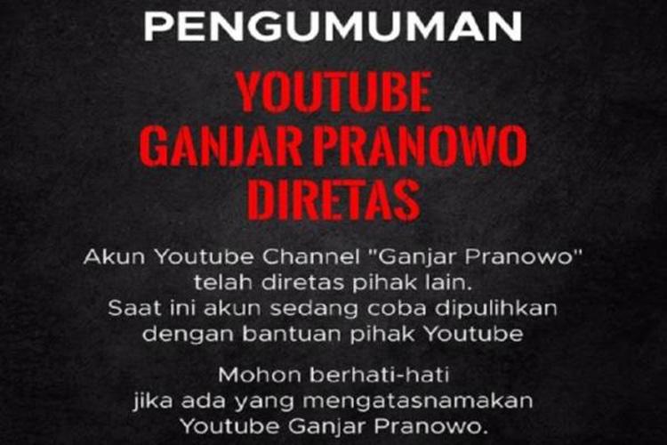  Akun YouTube Ganjar Pranowo Diretas, Netizen: Emang Jalan Menuju RI 1 Sangat Terjal