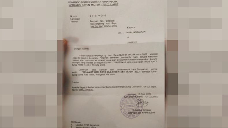 Viral, Beredar Proposal Danramil 1701-02 Jayapura Utara Minta Sumbangan ke Warung Makan